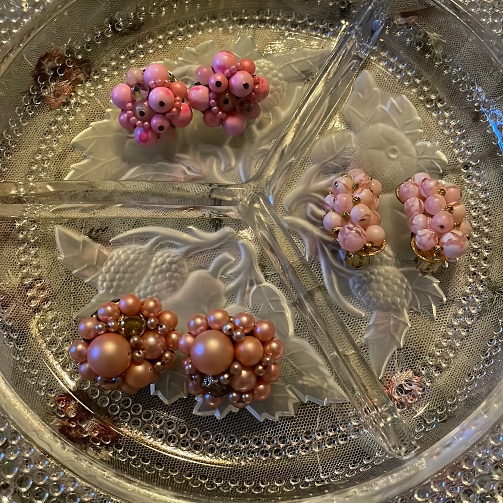 3 pairs of pink vintage earrings.